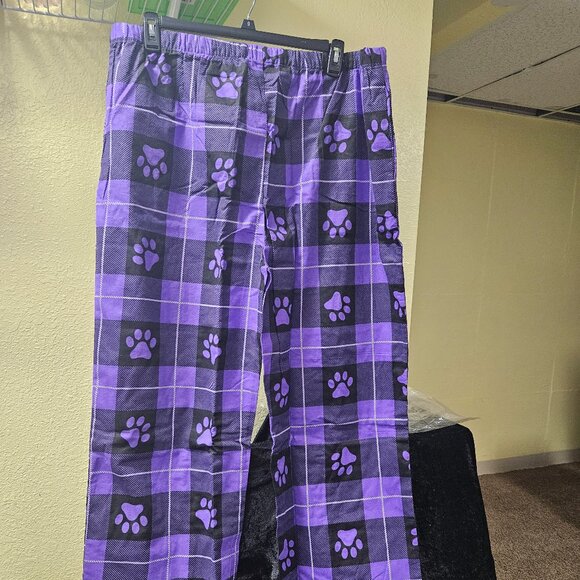 The Animal Rescue Size 3X Purple plaid paw print pajama pants, elastic tie waist - Picture 1 of 4